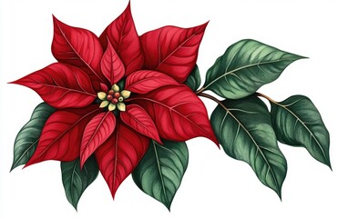 Poinsettia Flower â€“ Bright red poinsettia flower with green leaves 