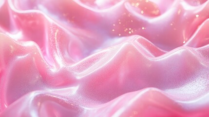 Obraz premium Textured pink fabric with glittery accents creating a soft, abstract background of flowing curves and light reflections.