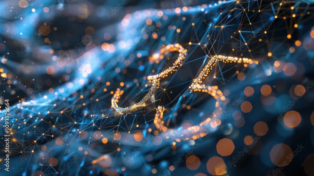 Poster abstract digital network design with glowing, interconnected lines and particles.