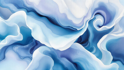 Obraz premium Abstract swirling blue and white paint textures creating a mesmerizing visual of flowing forms and dreamy colors.