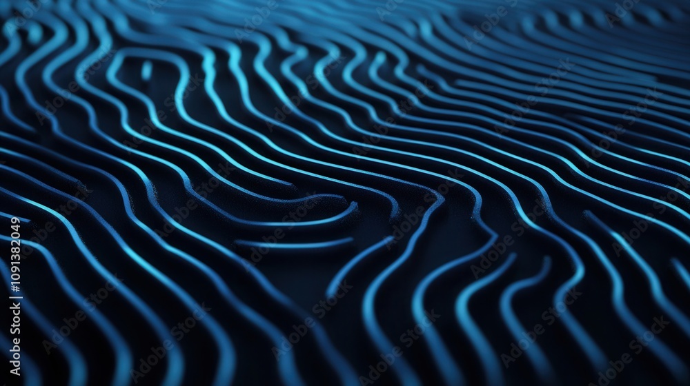 Poster a mesmerizing abstract pattern of flowing blue lines on a dark background, creating a sense of movem