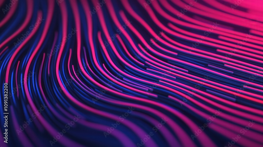 Poster a vibrant abstract image featuring flowing lines in shades of purple and pink, creating a dynamic an