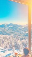 Fototapeta premium A serene winter landscape viewed from a cozy indoor setting.