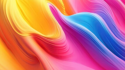 Obraz premium Colorful flowing abstract waves in vibrant hues of pink, yellow, and blue with a smooth textured appearance creating a dynamic visual backdrop.