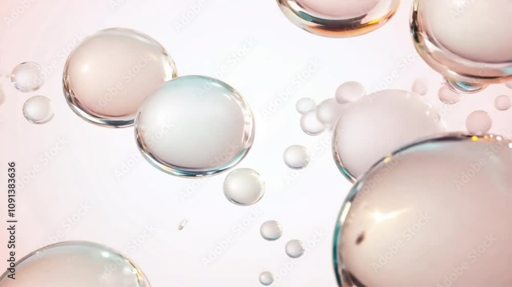Poster serene and calming design project transparent bubbles floating in soft pastel background for tranqui