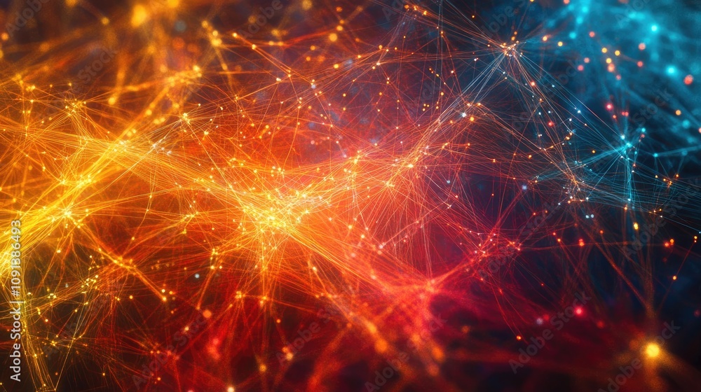 Poster vibrant abstract background featuring intricate digital lines and glowing connections, symbolizing n