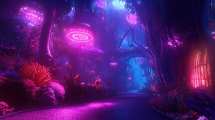 Obraz premium A whimsical mini golf course immersed in a fantastical underwater realm filled with vivid corals, glowing aquatic plants, and imaginative futuristic lighting for an enchanting experience.