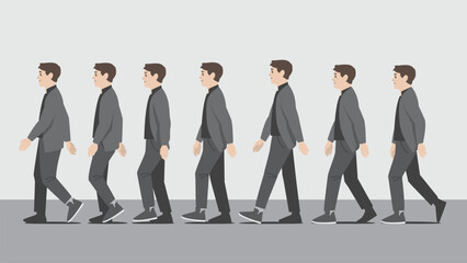 a sequence motion series of man walking in an animated line.