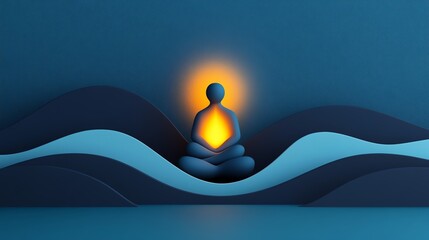 Burnout motivation, glowing figure rising from shadows with radiant energy, dynamic background symbolizing renewal and strength, 3D illustration