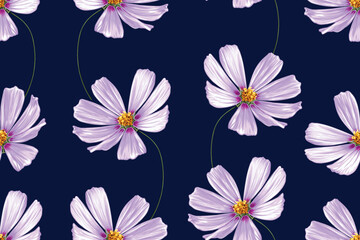 Cosmos flower seamless pattern abstract background.Vector illustration hand drawing. For Fabric, textiles, clothing, wallpaper, pattern print design.
