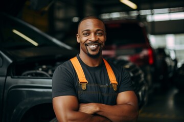 Obraz premium Portrait of a middle aged African American car mechanic