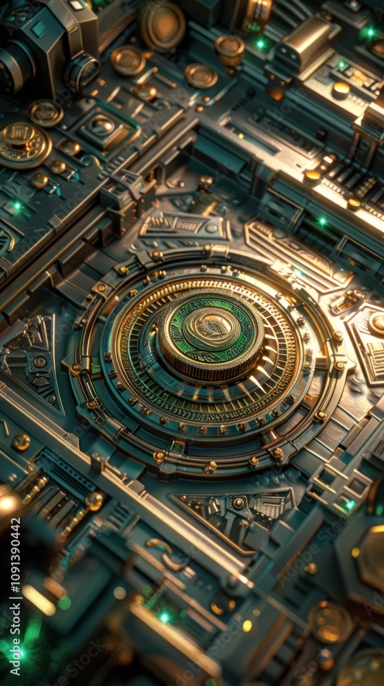 Poster close-up of intricate metallic gears and circuitry.
