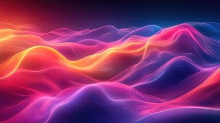 Fototapeta premium Colorful Abstract Waves of Light with Fluid Motion and Radiant Gradients in Shades of Pink, Orange, and Blue Against a Dark Background