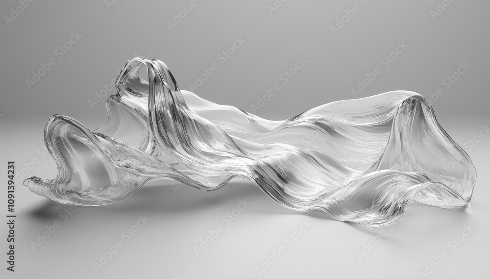 Aufkleber 3d rendering of flowing wave transparent glass cloth created digitally. stunning visual effects and 