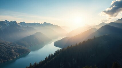 Fototapeta premium Serene Mountain Lake Sunrise: Capture Nature's Beauty for Wall Art, Calendars, or Posters