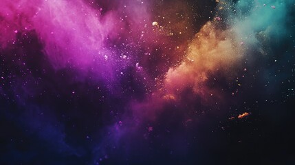 Obraz premium Vibrant colored powder explosion against a dark backdrop showcasing a stunning abstract texture with vivid dust particles floating in space