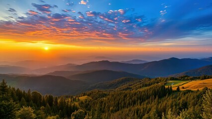 Obraz premium Breathtaking Mountain Sunrise: Capture Nature's Splendor for Wall Art, Desktop Backgrounds, or Calendars