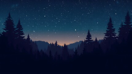 Fototapeta premium Starry night sky over the forest, stars twinkling in a dark background of trees