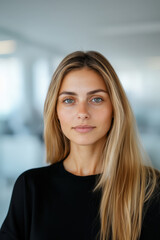 Fototapeta premium portrait d'une jeune femme d'affaires aux cheveux long en tailleur noir
