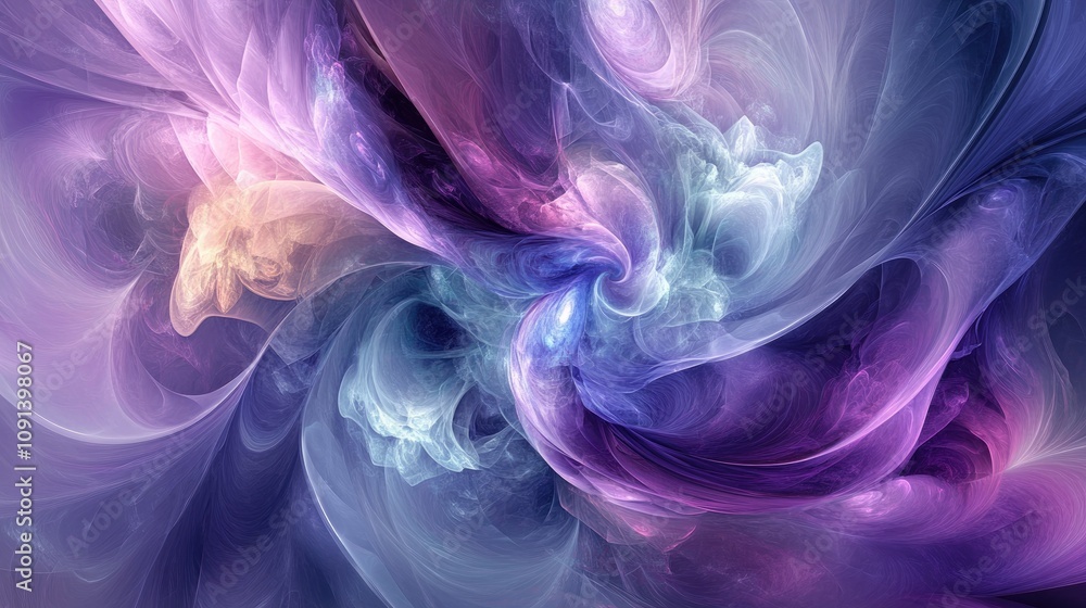 Wall mural swirling abstract background showcasing vibrant purple and blue fantasy curves, blending soft textur