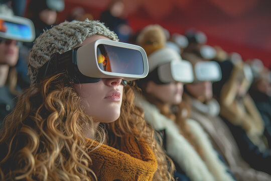 People watch a movie with VR glasses.