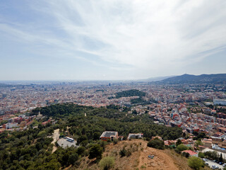 Obraz premium Aerial landscape of Barcelona city mountain from Bunkers of Carmel during summer in Barcelona