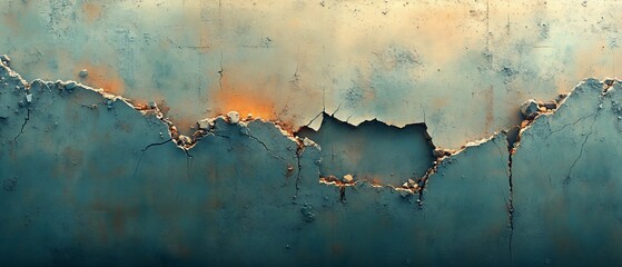 Obraz premium A close-up of a cracked and peeling wall, showcasing textures and color gradients.
