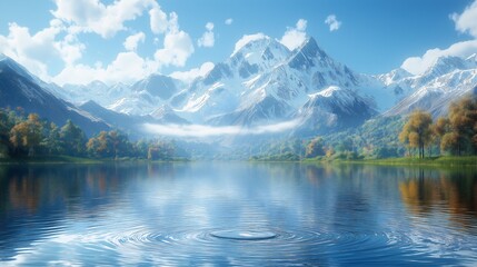 Fototapeta premium Serene Autumn Lake Reflections with Majestic Snow Mountains
