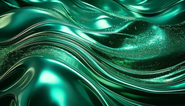 Arri&egrave;re-plan holographique vert &eacute;meraude avec des motifs fluides scintillants