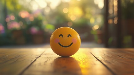 Happy smile face on table, good feedback rating and positive customer review, experience, satisfaction survey ,mental health assessment, child wellness, world mental health day concept, generative ai