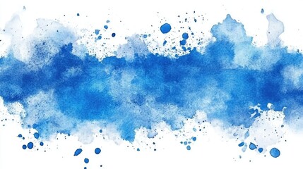 Obraz premium An abstract watercolor background showcasing vibrant blue splashes, reminiscent of a bright sky, interspersed with soft, fluffy clouds for an airy, serene effect.