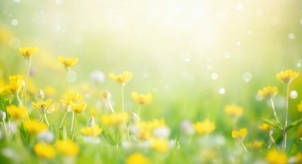 Fototapeta premium Springtime serenity with yellow wildflowers and soft sunlight in a tranquil meadow