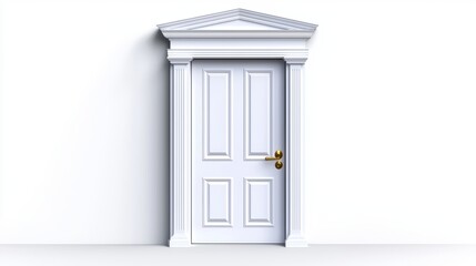 Elegant and Minimalistic White Door Design with Classic Architectural Moldings Against a Plain Background Ideal for Interior Design Concepts and Home Renovation Projects