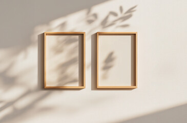 two wooden frames mockup with shadows