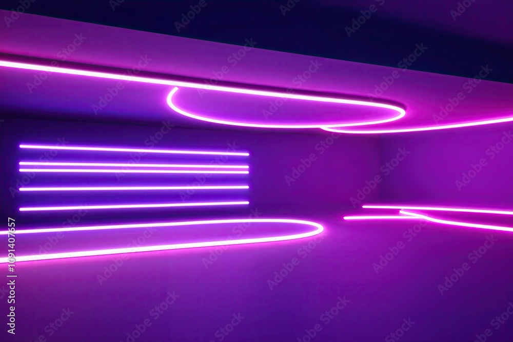 Poster 3d render of abstract neon background with glowing rounded lines in ultraviolet spectrum
