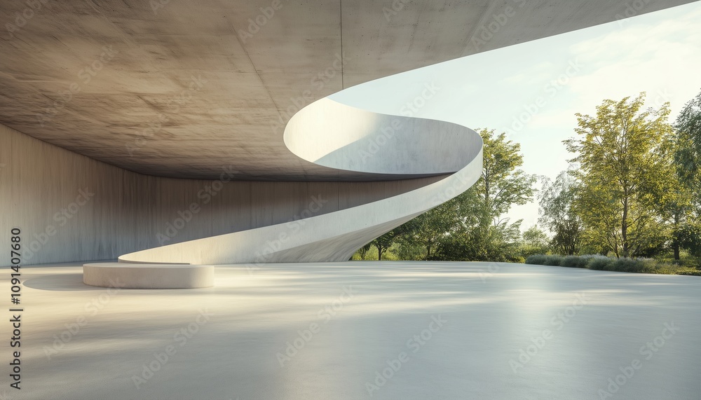 Poster abstract concrete architecture with empty concrete floor and car presentation depicted in a 3d rende