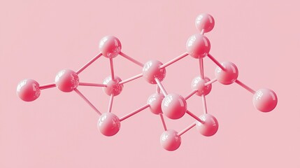 Abstract Representation of Molecular Structure with Pink Spheres on a Soft Pink Background, Ideal for Science and Research Themes in Stock Photography