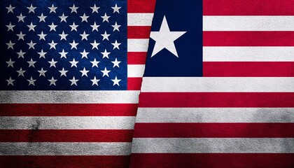 Fototapeta premium 古いビンテージのアメリカの国旗とリベリアの国旗(Old grunge vintage japan flag and Liberia flag.) 