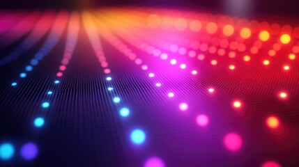 Obraz premium Close-up view of a colorful quantum dot array texture, showcasing vibrant dots in a gradient pattern, highlighting applications in medical imaging technologies.