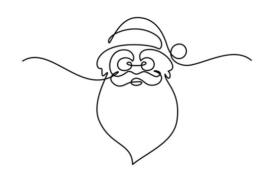 recommend clip art: Santa face in continuous line art drawing style. Santa Claus head black linear design isolated on white background. Vector illustration