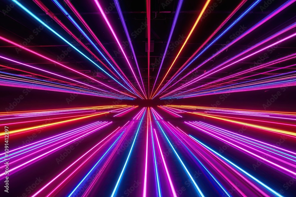 Poster dynamic 3d neon landscape with pulsating colorful lines