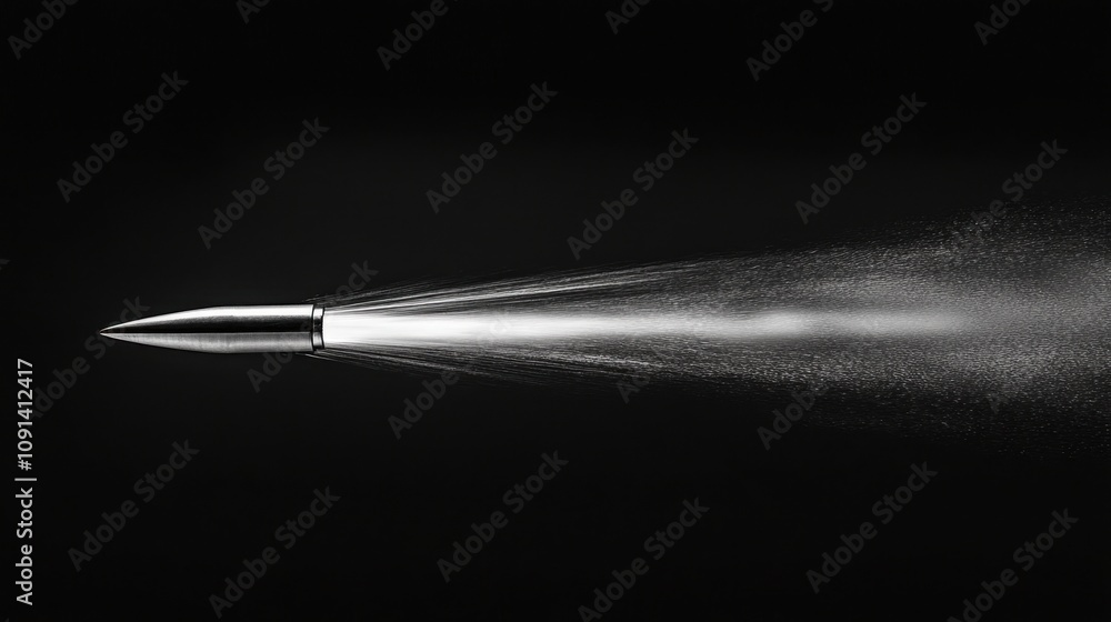 Aufkleber high-speed bullet in motion with shockwave effect captured against dark background conveying power, 