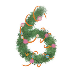 Number. vertical garden number,with decoration,Shrub cutout in the shape of the number '6' (six)  
