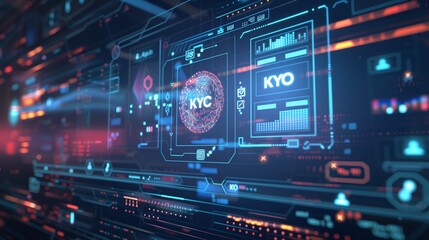 Fototapeta premium Digital screen with KYC approval stamp, futuristic interface displaying customer identity verification