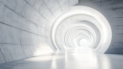 Obraz premium Futuristic circular portal with glowing light effects in a sleek, modern concrete tunnel pathway. Advanced technological design inviting exploration.