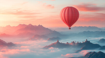 Fototapeta premium Serene hot air balloons in a pastel sky, perfect for New Year celebrations, carnivals, and abstract designs. Ideal for tranquil, illustrative art themes.
