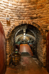 Wine cellars with barrels in Ivan, Southern Moravia, Czech Republic