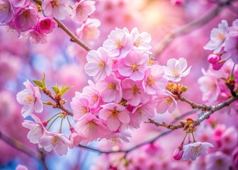 Obraz premium Delicate Pink Cherry Blossom Flowers Blooming in Springtime with Soft Focus Background, Creating a Serene and Beautiful Nature Scene