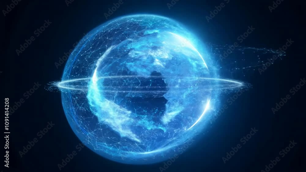 Poster digital innovation exploring blue globe of earth through technology, connectivity, and abstract netw