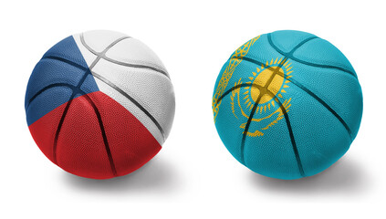 basketball balls with the national flags of kazakhstan and czech republic on the white background.